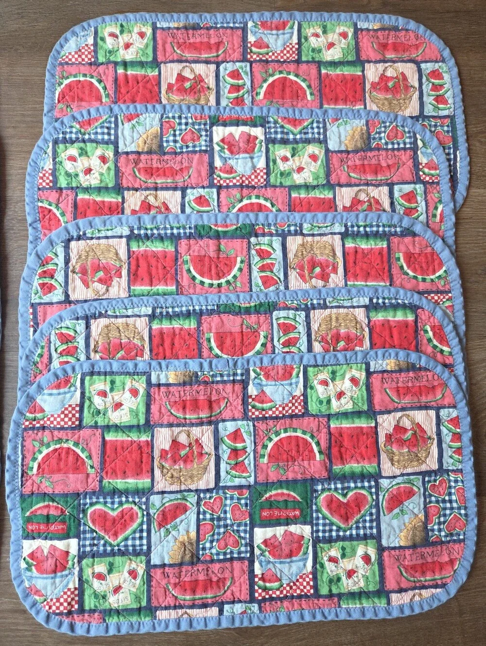 Vintage set of 10 Handmade Farmhouse Patchwork Watermelon Print Placemats